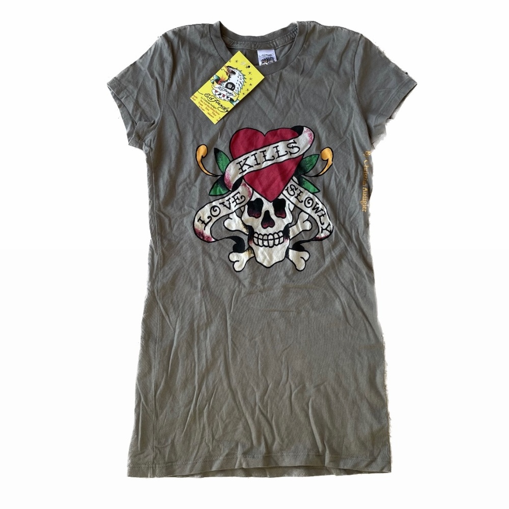 NWT Ed Hardy Shirt Women's Green Love Kills Slowly Graphic T-Shirt
